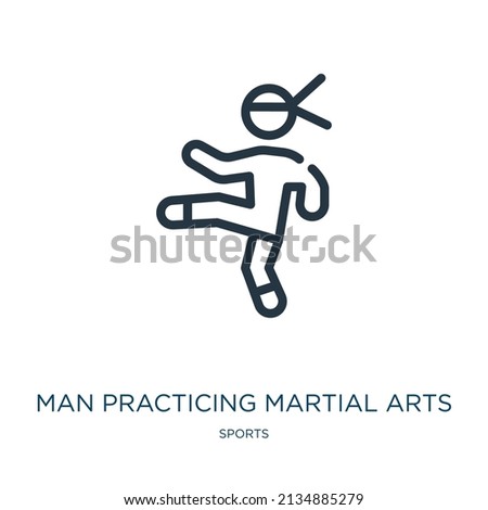man practicing martial arts thin line icon. combat, practice linear icons from sports concept isolated outline sign. Vector illustration symbol element for web design and apps.