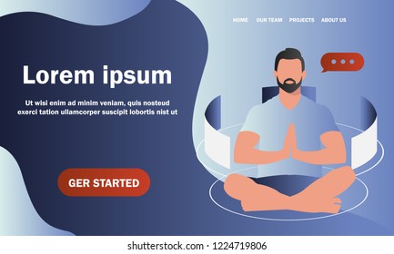 Man practicing mindfulness meditation. Vector illustration.
