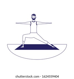 man practicing position on yoga mat over white background, flat design, vector illustration