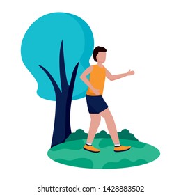 man practicing running activity in the park vector illustration