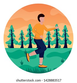 man practicing running activity in the park vector illustration