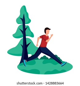 man practicing running activity in the park vector illustration