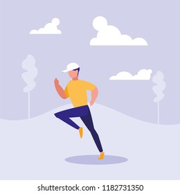 man practicing running in landscape