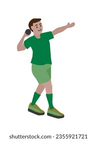 Man practicing shot put that's an  sport. Flat vector illustration isolated on white background.