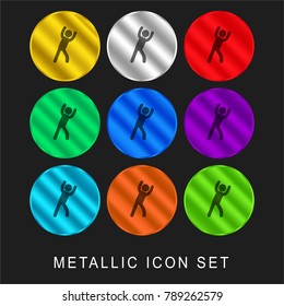 Man practicing sportive exercises 9 color metallic chromium icon or logo set including gold and silver