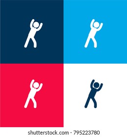 Man practicing sportive exercises four color material and minimal icon logo set in red and blue