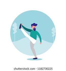 man practicing stretching in landscape