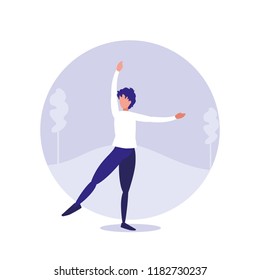 man practicing stretching in landscape
