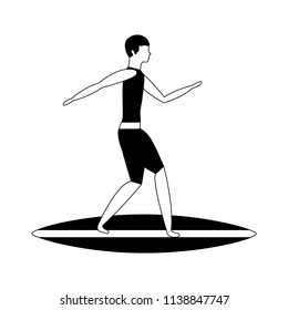 man practicing surf on board character