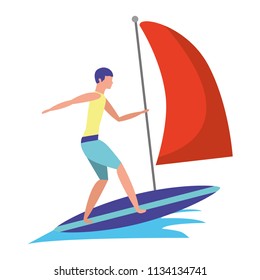 man practicing windsurfing sport in ocean