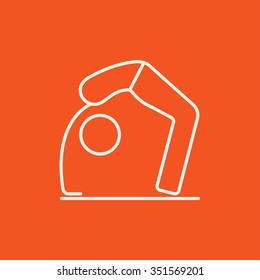 Ein Mann, der Yoga chakrasana Pose Icon für Web, Mobile und Infografiken. Vektorweißes Symbol einzeln auf rotem Hintergrund.