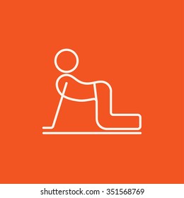 A man practicing yoga cow pose line icon for web, mobile and infographics. Vector white icon isolated on red background.