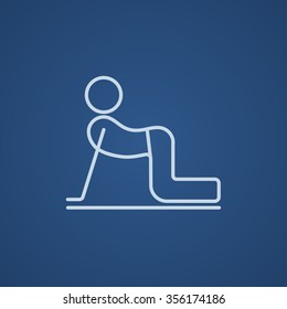 A man practicing yoga cow pose line icon for web, mobile and infographics. Vector light blue icon isolated on blue background.