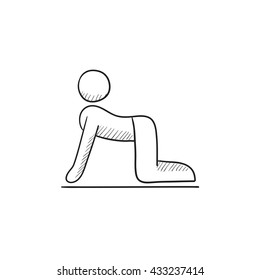 A man practicing yoga cow pose vector sketch icon isolated on background. Hand drawn man in yoga cow pose icon. Man in yoga cow pose sketch icon for infographic, website or app.