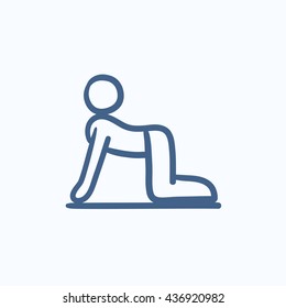 A man practicing yoga cow pose vector sketch icon isolated on background. Hand drawn man in yoga cow pose icon. Man in yoga cow pose sketch icon for infographic, website or app.