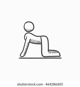 A man practicing yoga cow pose vector sketch icon isolated on background. Hand drawn man in yoga cow pose icon. Man in yoga cow pose sketch icon for infographic, website or app.