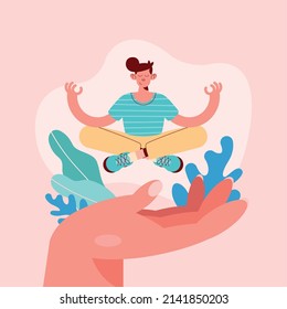 man practicing yoga in hand