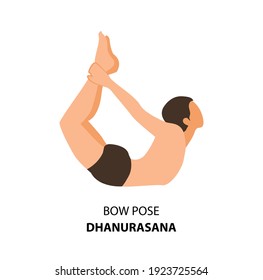 Man practicing yoga icon isolated on white background. Man doing yoga Pose. Man standing in Bow Pose or Dhanurasana, Vector Illustration. Yoga Asana Vector Icon. Yoga  exercise