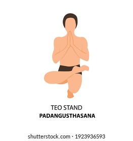 Man practicing yoga icon isolated on white background. Man doing yoga Pose. Man standing in Toe Stand or Padangusthasana Pose, Vector Illustration. Yoga Asana Vector