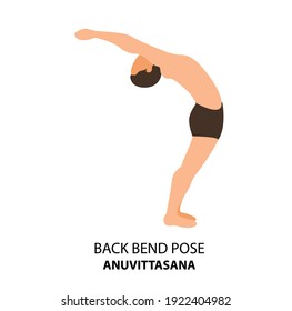 Man Practicing Yoga Isolated On White Background. Man Doing Yoga. Man Standing In Standing Backbend Or Anuvittasana, Chakrasana Vector Illustration