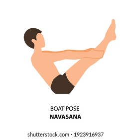 Man practicing yoga isolated on white background. Man doing yoga Pose. Man standing in Boat Pose or Navasana pose, Vector Illustration. Yoga Asana Vector