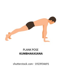 Man practicing yoga isolated on white background. Man doing yoga Pose. Man standing in Plank Pose or Kumbhakasana , Vector Illustration. Yoga Asana Vector