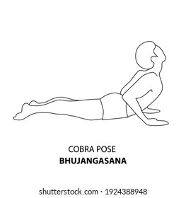 Man practicing yoga line icon isolated on white background. Man doing yoga pose. Man Man lying on the ground in Cobra Pose or Bhujangasana pose, outline illustration icon. Yoga Asana linear icon