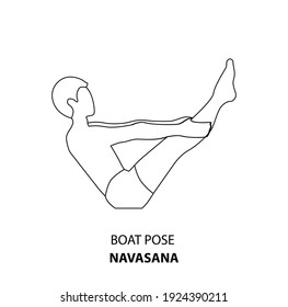 Man practicing yoga line icon isolated on white background. Man doing yoga pose. Man standing in Boat Pose or Navasana pose outline illustration icon. Yoga Asana linear icon