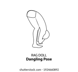 Hombre practicando el icono de la línea de yoga aislado en el fondo blanco. Hombre haciendo pose de yoga. Hombre parado en Ragdoll Pose, Dangling Pose. Variación de Uttanasana cede a los codos. Dangling Pose, ilustración de esquema