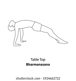 Man practicing yoga line icon isolated on white background. Man doing yoga pose. Man standing in Table Top Pose Yoga or Bharmanasana Pose, outline illustration icon. Yoga Asana linear icon