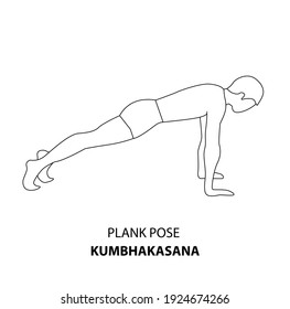 Man practicing yoga line icon isolated on white background. Man doing yoga pose. Man standing in Plank Pose or Kumbhakasana pose, outline illustration icon. Yoga Asana linear icon