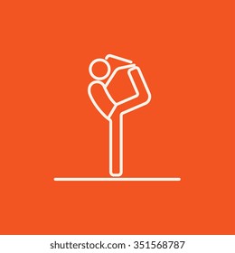 Man practicing yoga line icon for web, mobile and infographics. Vector white icon isolated on red background.