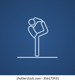 Man practicing yoga line icon for web, mobile and infographics. Vector light blue icon isolated on blue background.