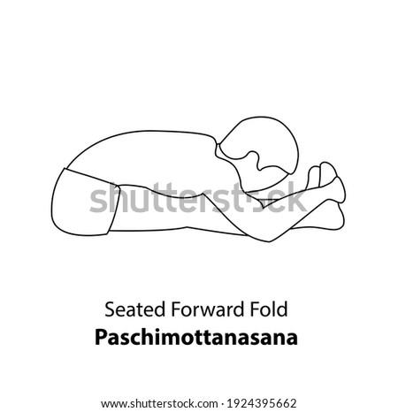 Man practicing yoga line icon isolated on white background. Man doing yoga pose. Man standing in Seated Forward Fold Pose or  Paschimottanasana Pose, outline illustration icon. Yoga Asana linear icon