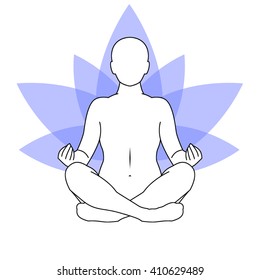 Man practicing yoga with lotus flower on a background