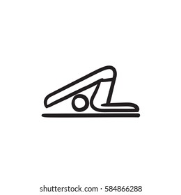 A man practicing yoga plough pose vector sketch icon isolated on background. Hand drawn man practicing yoga plough pose icon. Man in yoga plough pose sketch icon for infographic, website or app.