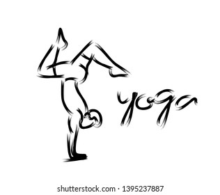 Man practicing yoga pose, 21st june international yoga day, 3d Color line art ( RGB ) vector illustration.