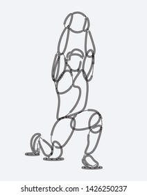 Man practicing yoga pose, 21st june international yoga day, 3d Color line art ( RGB ) vector illustration.
