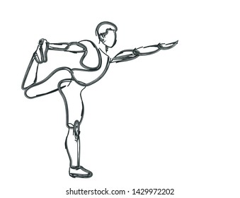 Man practicing yoga pose, 21st june international yoga day, 3d Color line art ( RGB ) vector illustration.