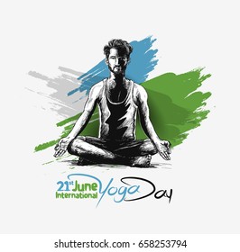 Man practicing yoga pose, 21st june international yoga day, vector illustration.