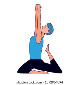 man practicing yoga pose icon over white background, vector illustration