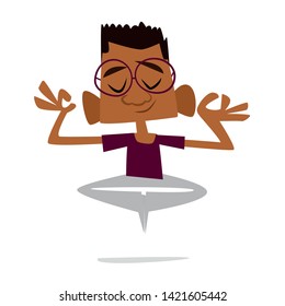 Man practicing yoga pose, seated with crossed legs relaxing and meditating in lotus pose, avoiding stress. The benefits of meditation for mind. Vector illustration