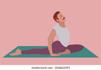 Man practicing yoga poses, vector