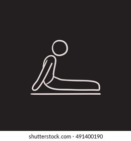 Man practicing yoga upward dog pose vector sketch icon isolated on background. Hand drawn man in yoga upward dog pose icon. Man in yoga upward dog pose sketch icon for infographic, website or app.