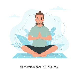 Man practicing yoga. Vector illustration in flat style