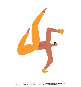 Man practising capoeira flat vector illustration