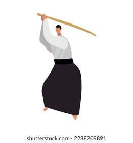 Man practising iaido flat vector illustration