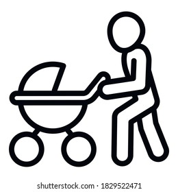 Man with pram icon. Outline man with pram vector icon for web design isolated on white background