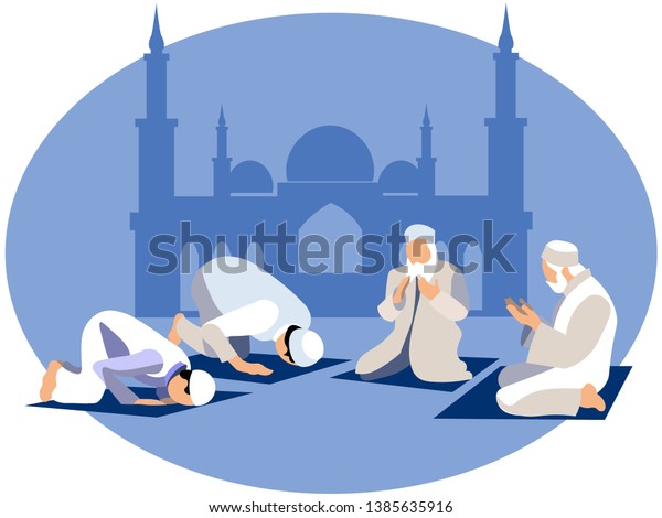 人は祈り イスラム教で祈りを捧げる ミニマリズムのスタイルで カートーンの平らなベクターイラスト のベクター画像素材 ロイヤリティフリー