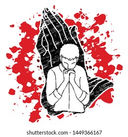 A man prayer cartoon graphic vector.